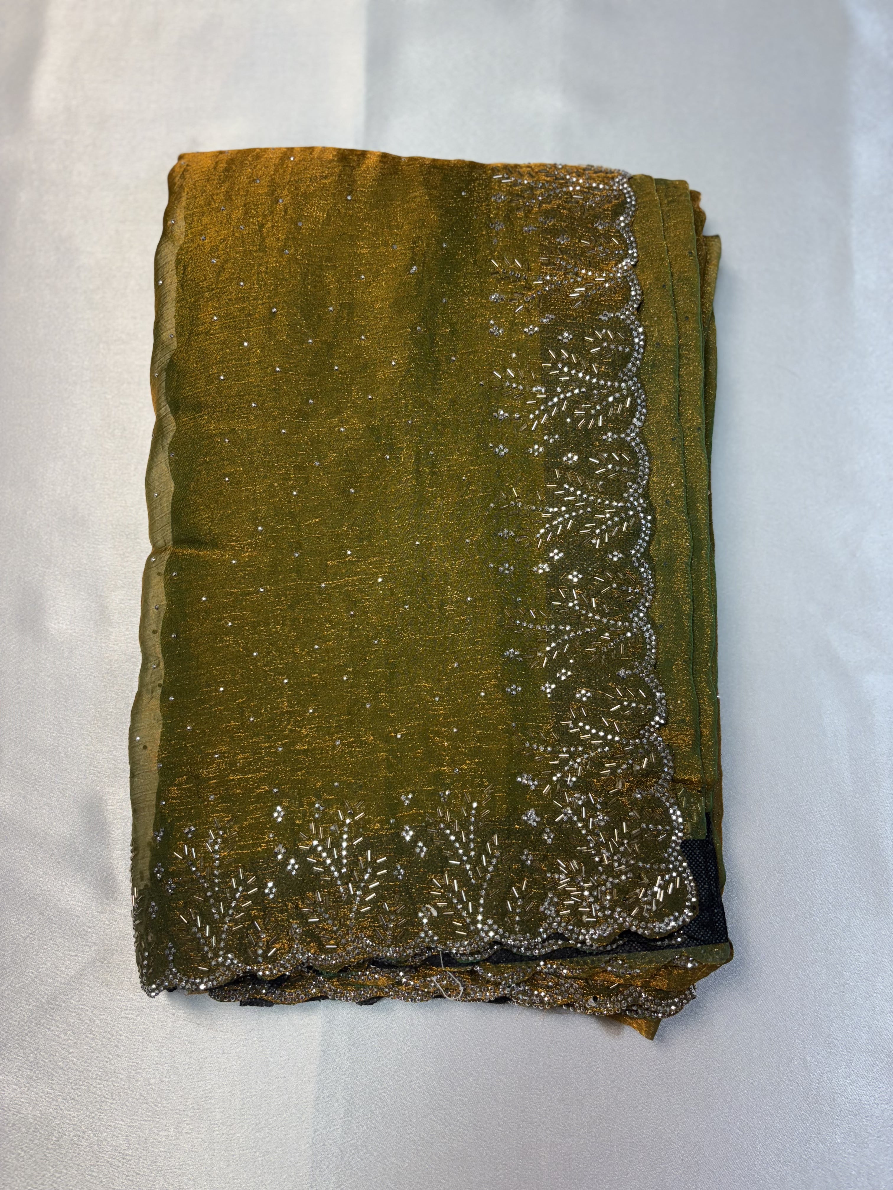 Space Silk Saree With Floral Beaded Border 💫