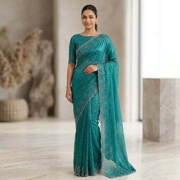 Floral stone work space silk saree