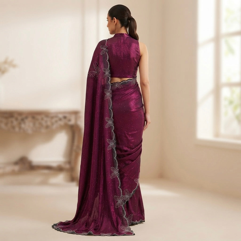 Butterfly Stone Work Edition-rich wine maroon