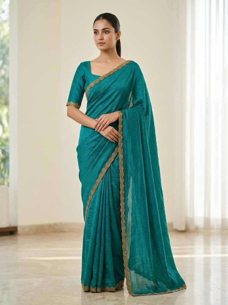 Elegant Golden Scalloped Border -Teal Green