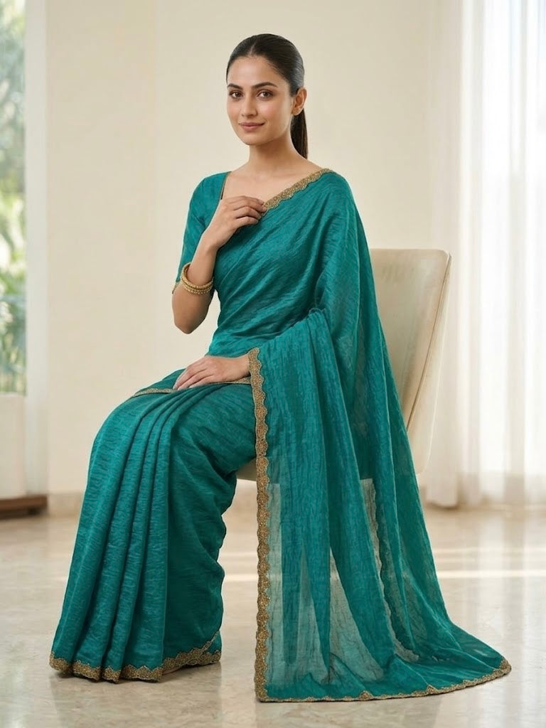 Elegant Golden Scalloped Border -Teal Green