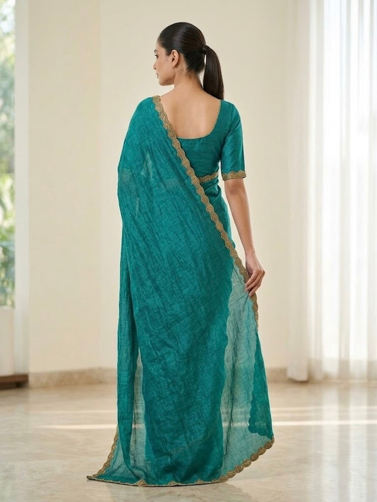 Elegant Golden Scalloped Border -Teal Green