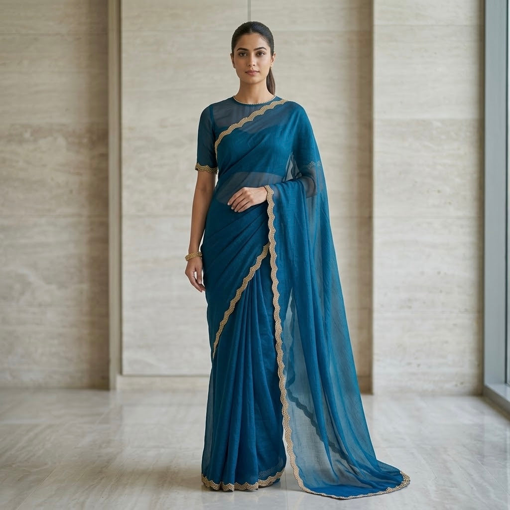 Space Silk saree - Elegant Teal Blue