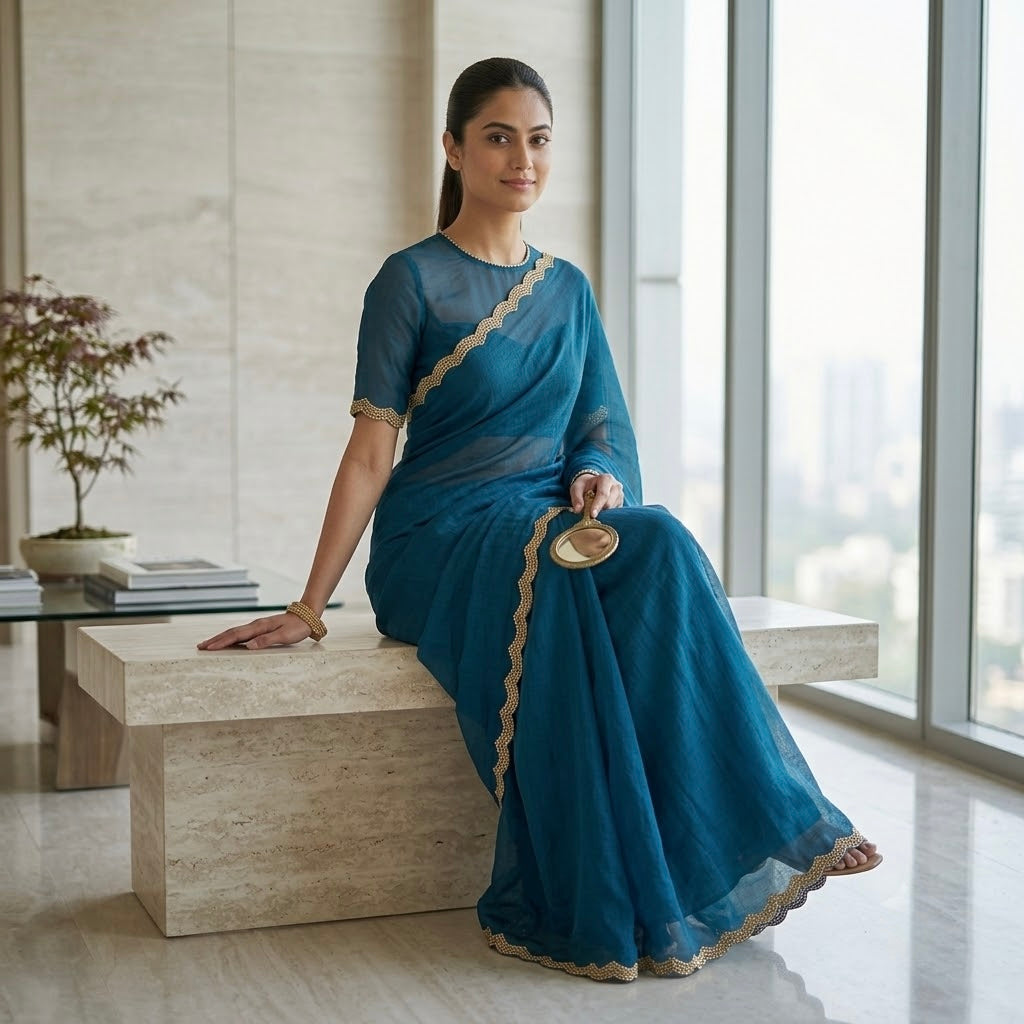 Space Silk saree - Elegant Teal Blue