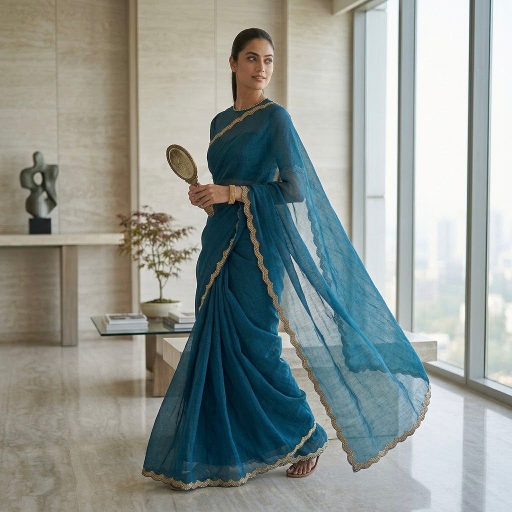 Space Silk saree - Elegant Teal Blue