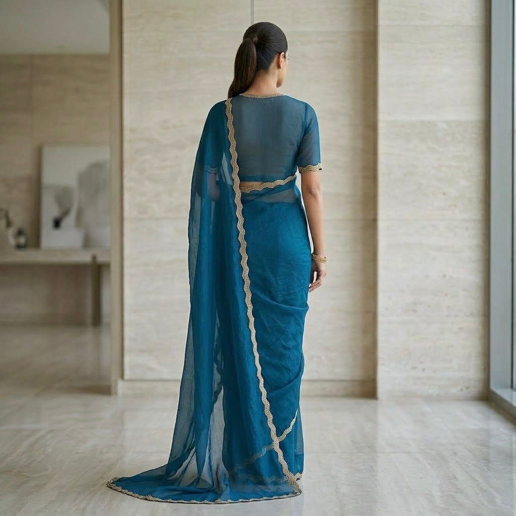 Space Silk saree - Elegant Teal Blue