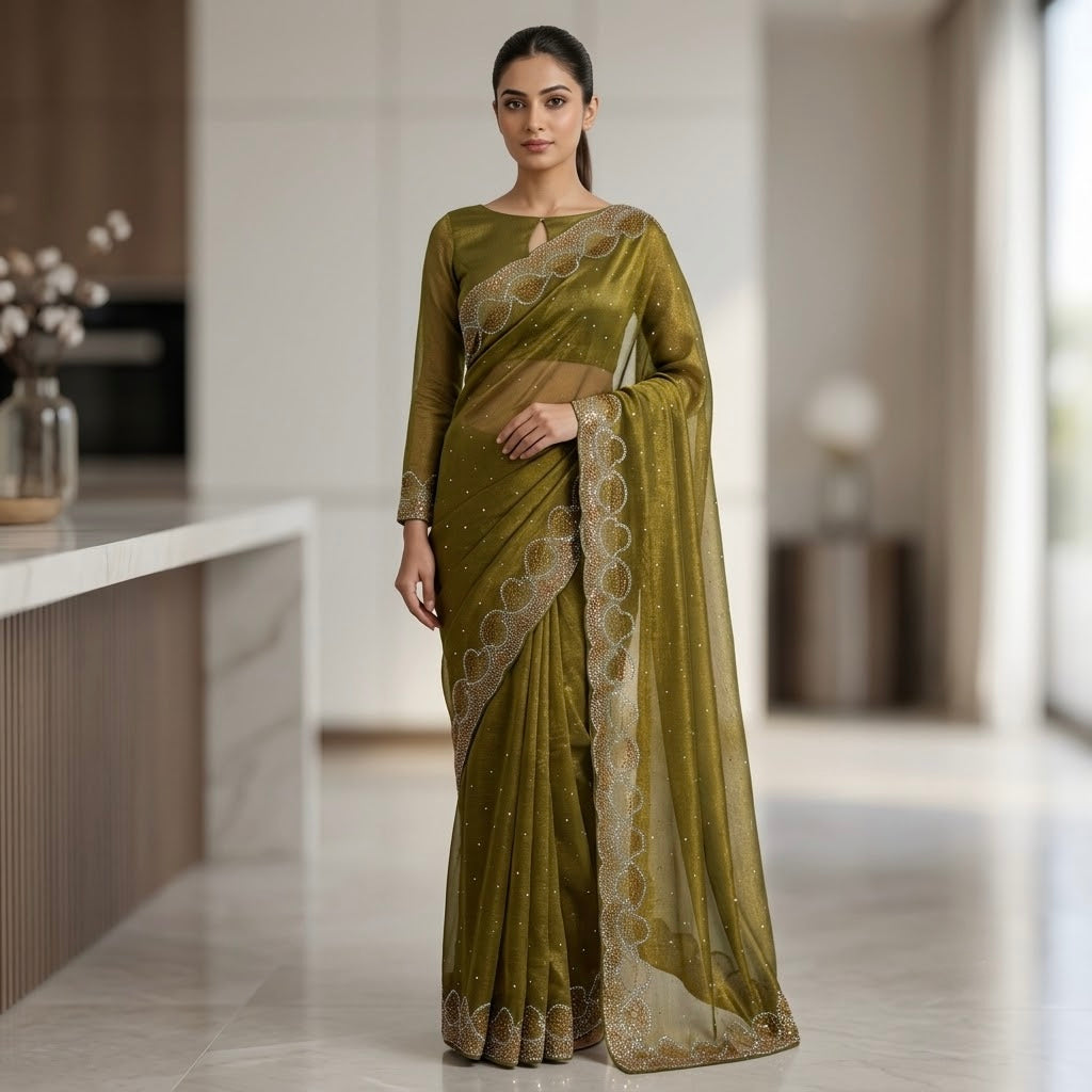 Space silk heart shape-olive green