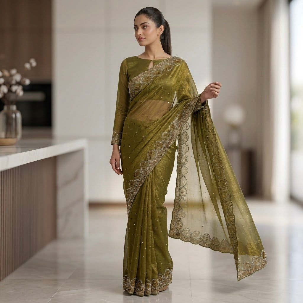 Space silk heart shape-olive green