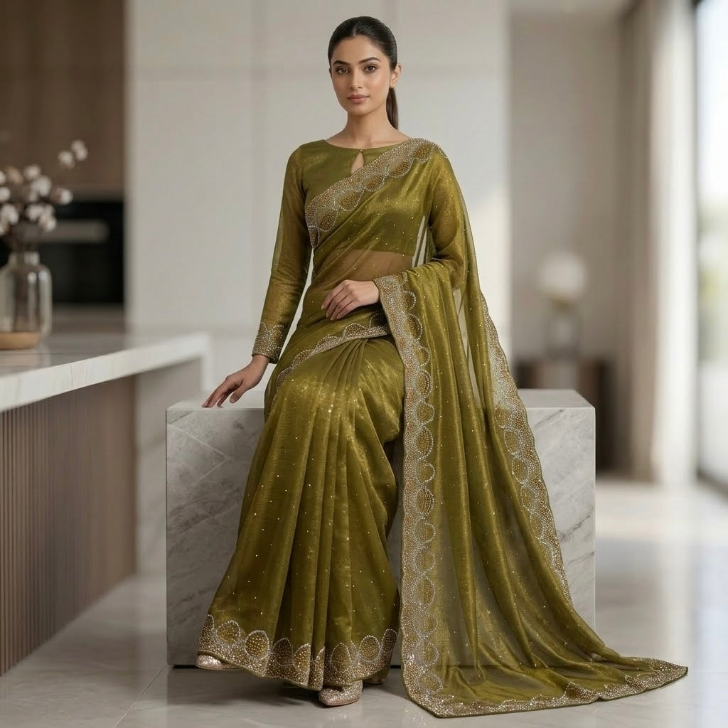 Space silk heart shape-olive green