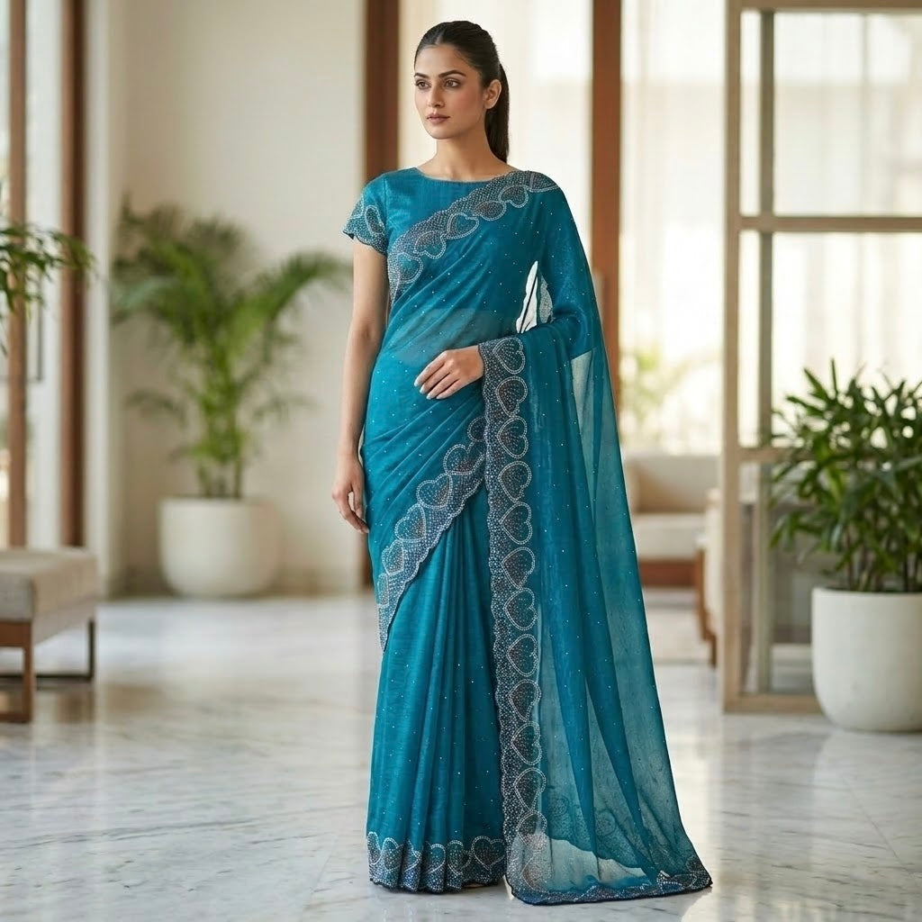Space silk heart shape -teal blue