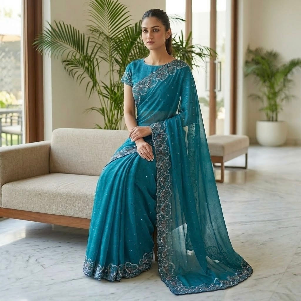 Space silk heart shape -teal blue
