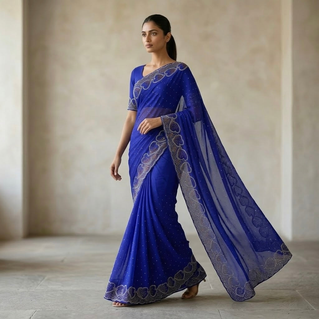 Space silk heart shape saree - royal blue