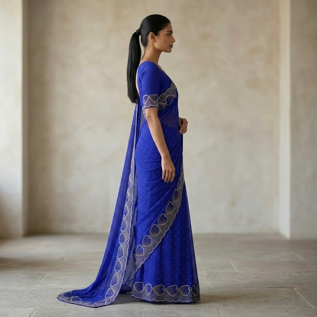 Space silk heart shape saree - royal blue