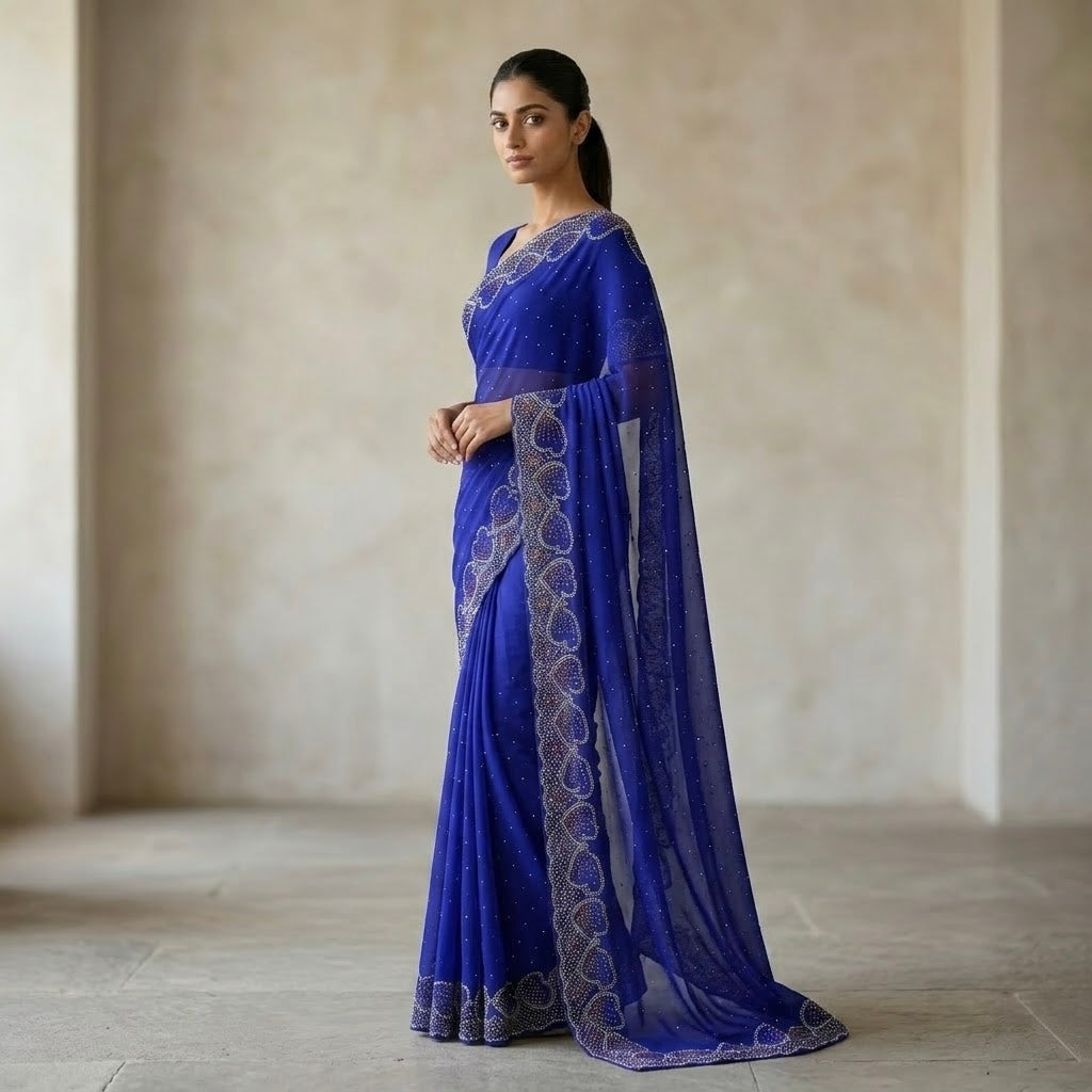 Space silk heart shape saree - royal blue