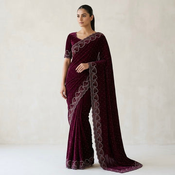 Space Silk Heart Shape Saree – Wine Maroon