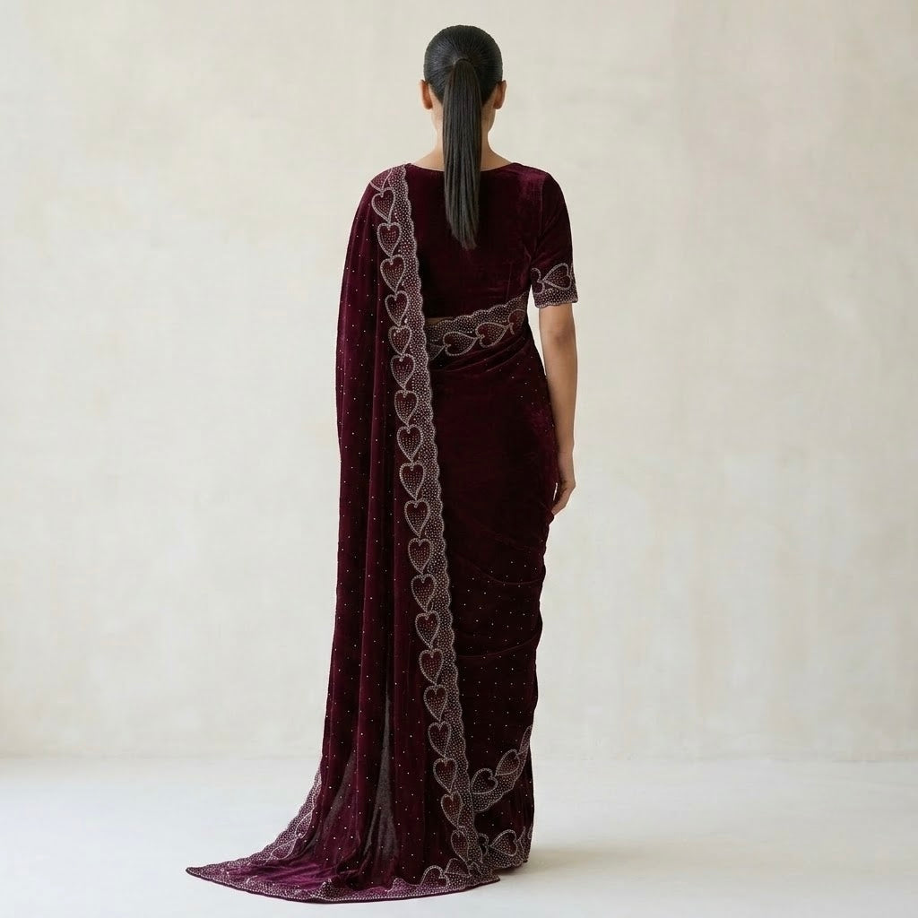 Space Silk Heart Shape Saree – Wine Maroon
