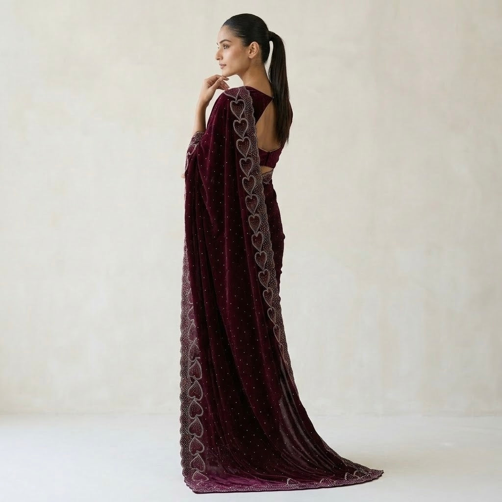 Space Silk Heart Shape Saree – Wine Maroon