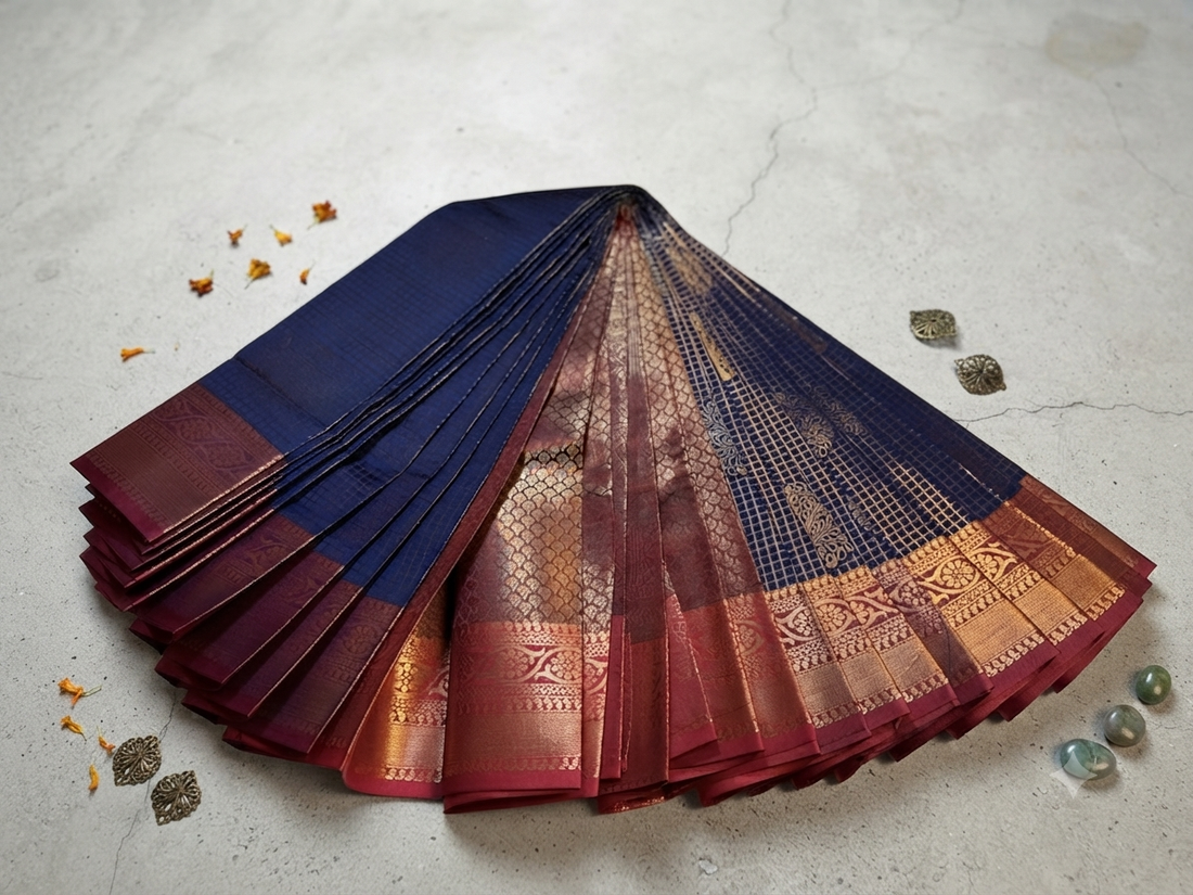 Premium Silk saree-Royal Navy Blue Silk Saree with Zari Weaving