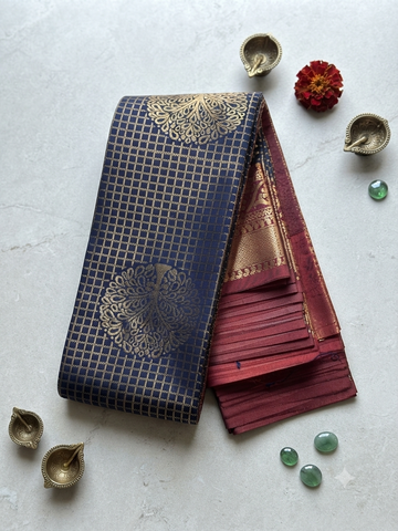 Premium Silk saree-Royal Navy Blue Silk Saree with Zari Weaving