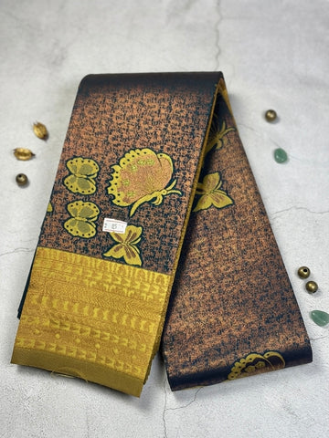 Premium Silk saree-Copper Brown with Mustard Yellow Accents