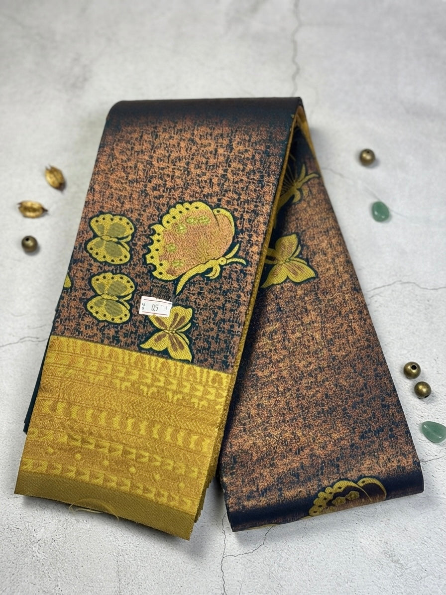 Premium Silk saree-Copper Brown with Mustard Yellow Accents