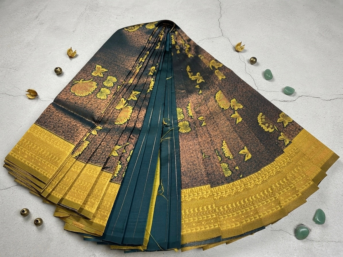 Premium Silk saree-Copper Brown with Mustard Yellow Accents