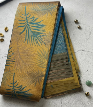 Premium Silk saree-Mustard Yellow with Sky Blue Contrast