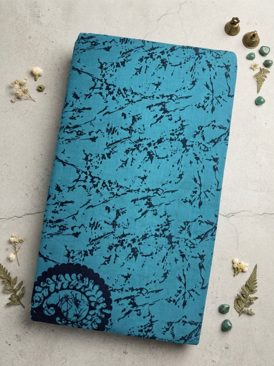 Sky Blue -Sungudi Cotton Saree with Traditional Printed Border