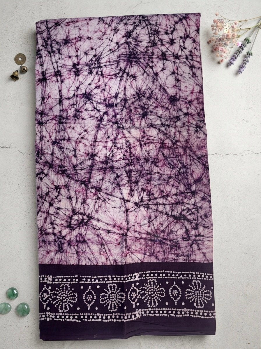 Deep Purple-Sungudi Cotton Saree with Traditional Printed Border