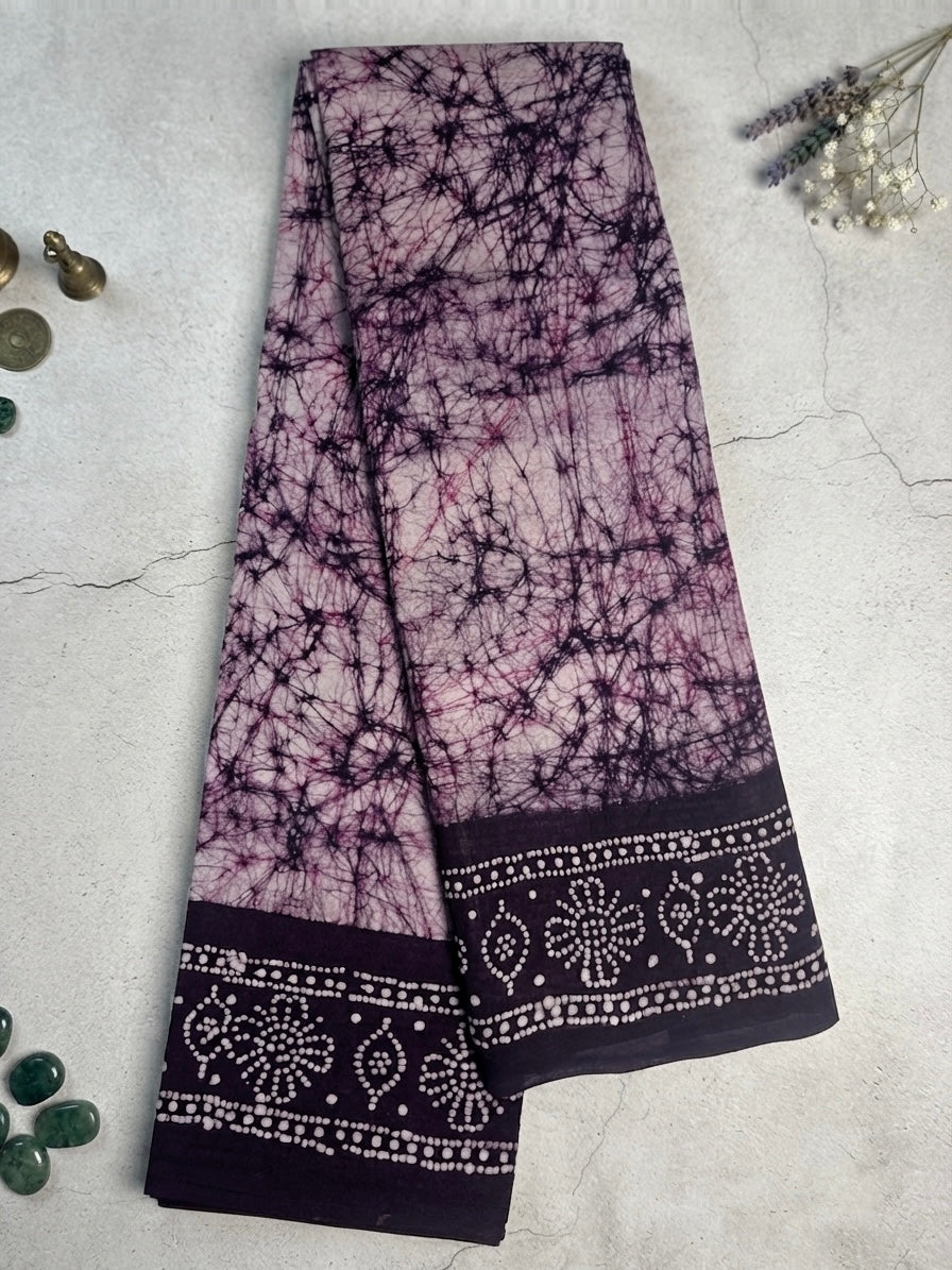 Deep Purple-Sungudi Cotton Saree with Traditional Printed Border