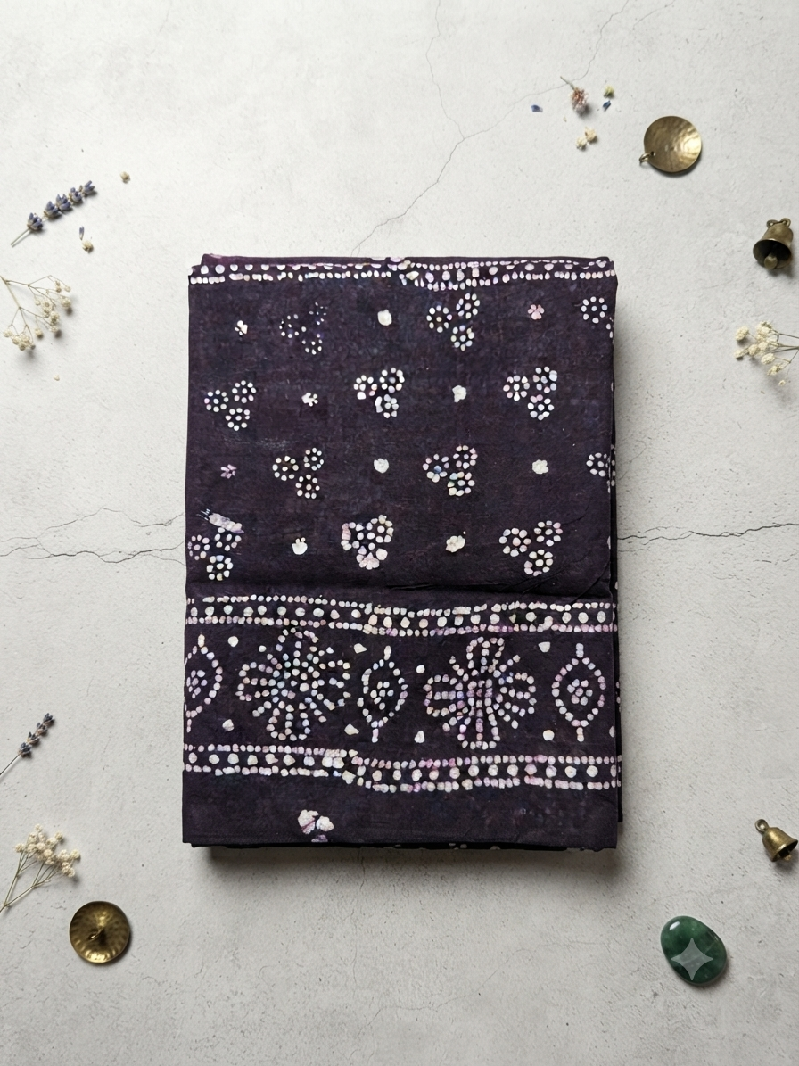 Deep Purple-Sungudi Cotton Saree with Traditional Printed Border