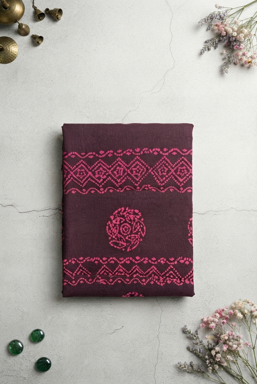 Vibrant pink-Sungudi Cotton Saree with Traditional Printed Border