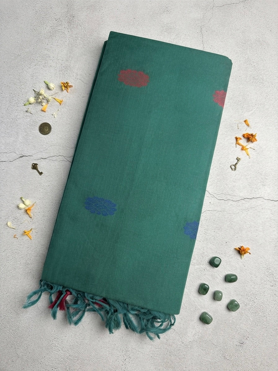 Cotton silk saree- teal green Handloom saree