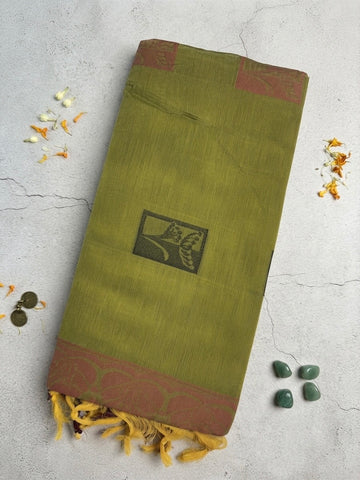 Cotton silk saree-Olive Green hand saree