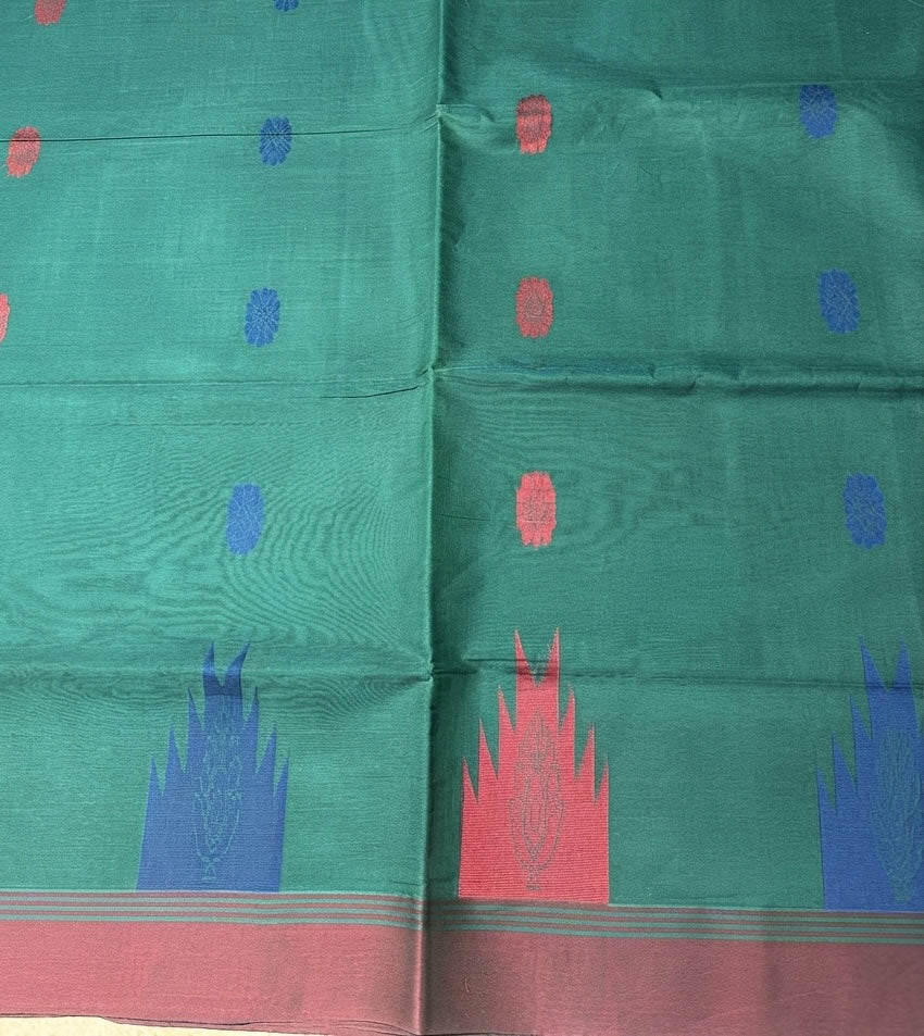 Cotton silk saree- teal green Handloom saree