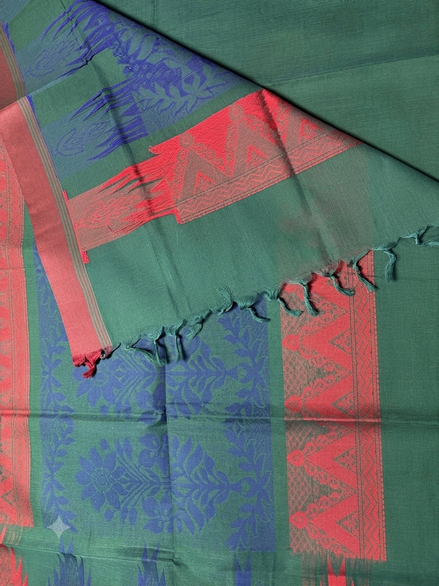 Cotton silk saree- teal green Handloom saree