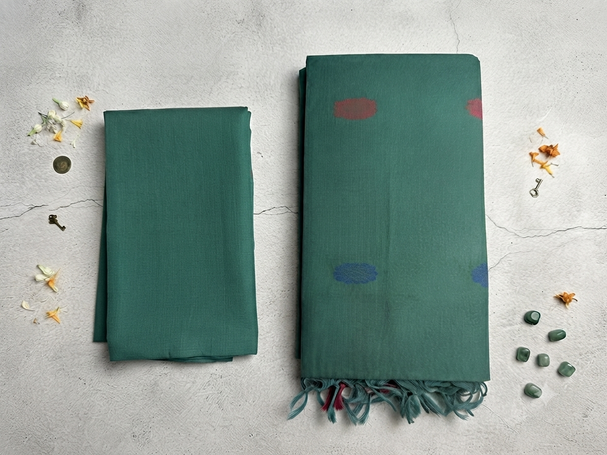 Cotton silk saree- teal green Handloom saree