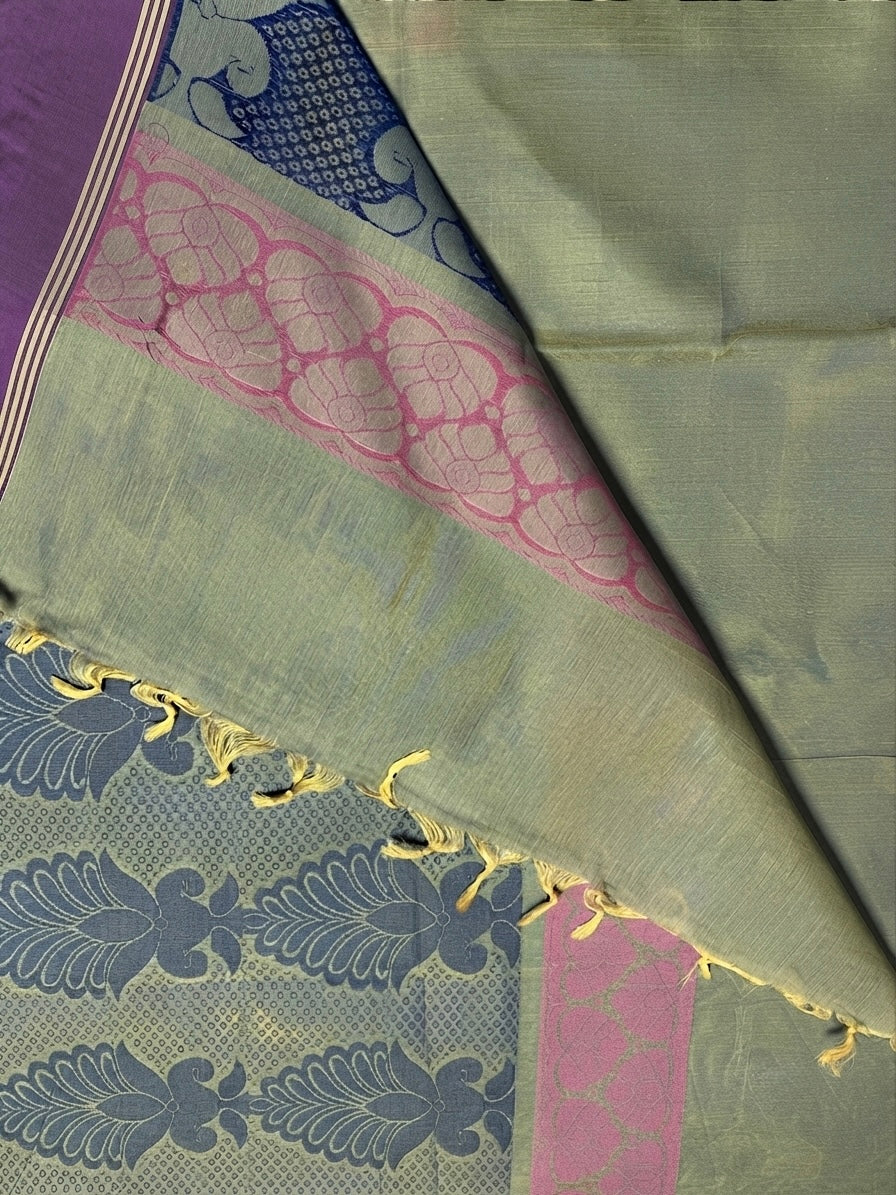 Cotton silk saree-Olive Green hand saree