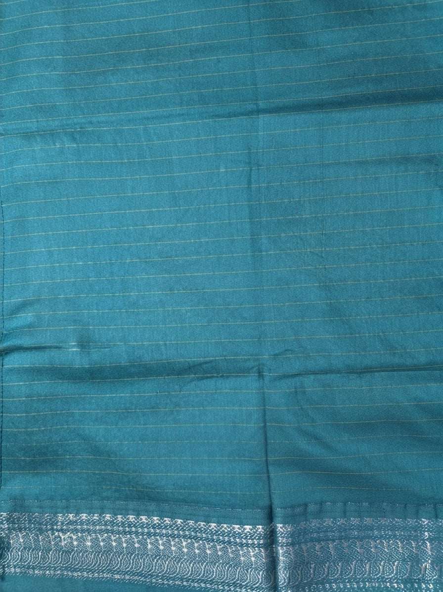 Zari Checked Kalyani Cotton Saree-vibrant teal blue with sliver detailed