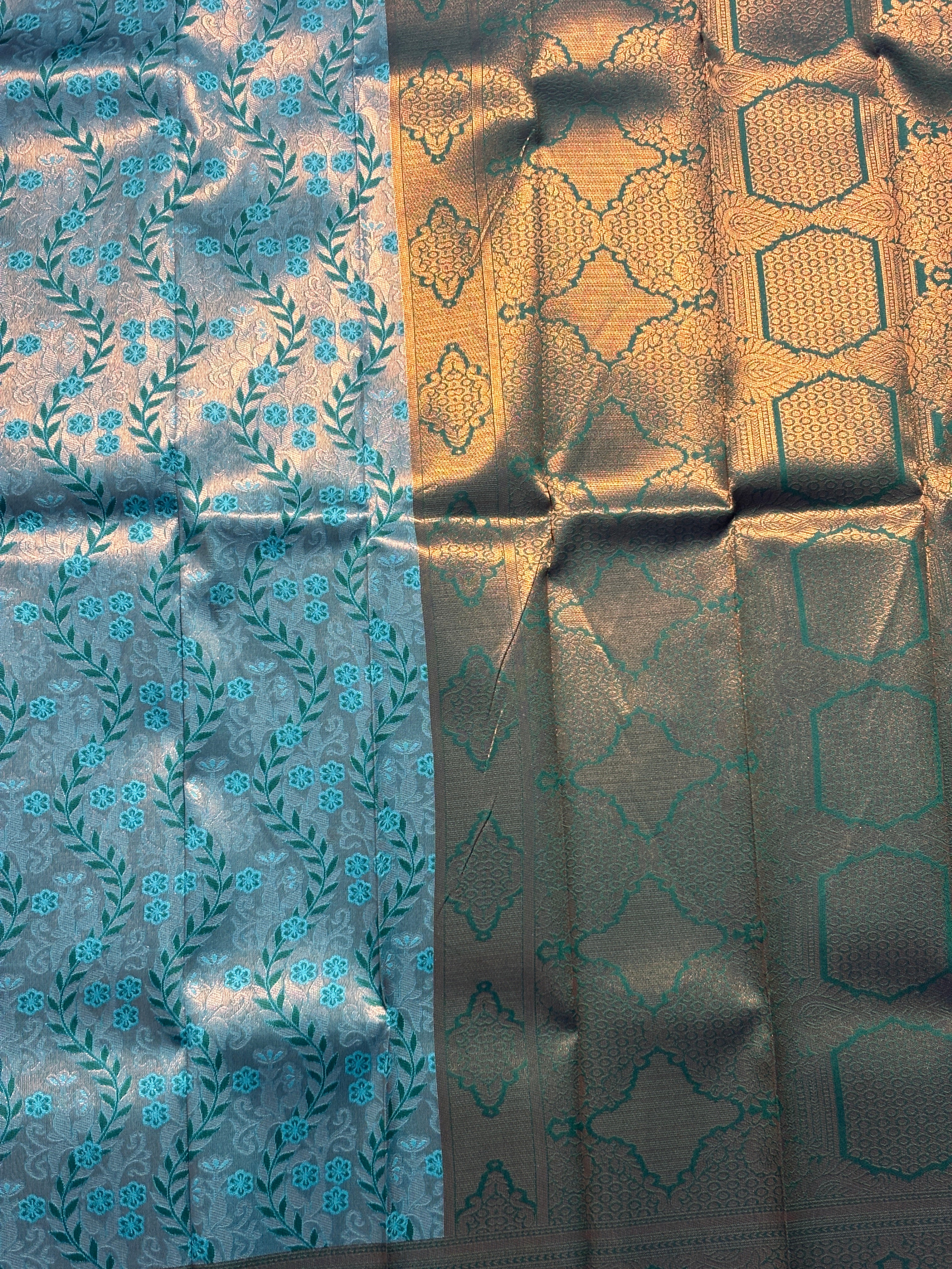 Silk saree-Premium Gold Saree with Royal Blue Floral Woven Motifs