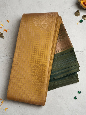 Silk saree-Royal Mustard & Olive Green Kanchipuram