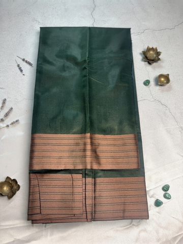 Soft plain silk saree- Forest Green with Copper Contrast Border