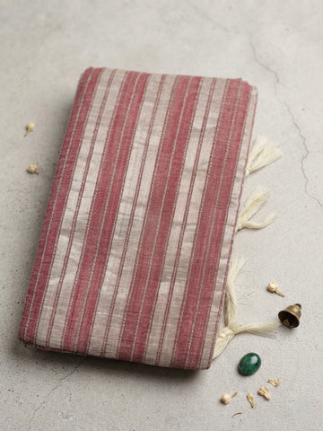 Cotton Saree-Dusty Rose with Striped Border