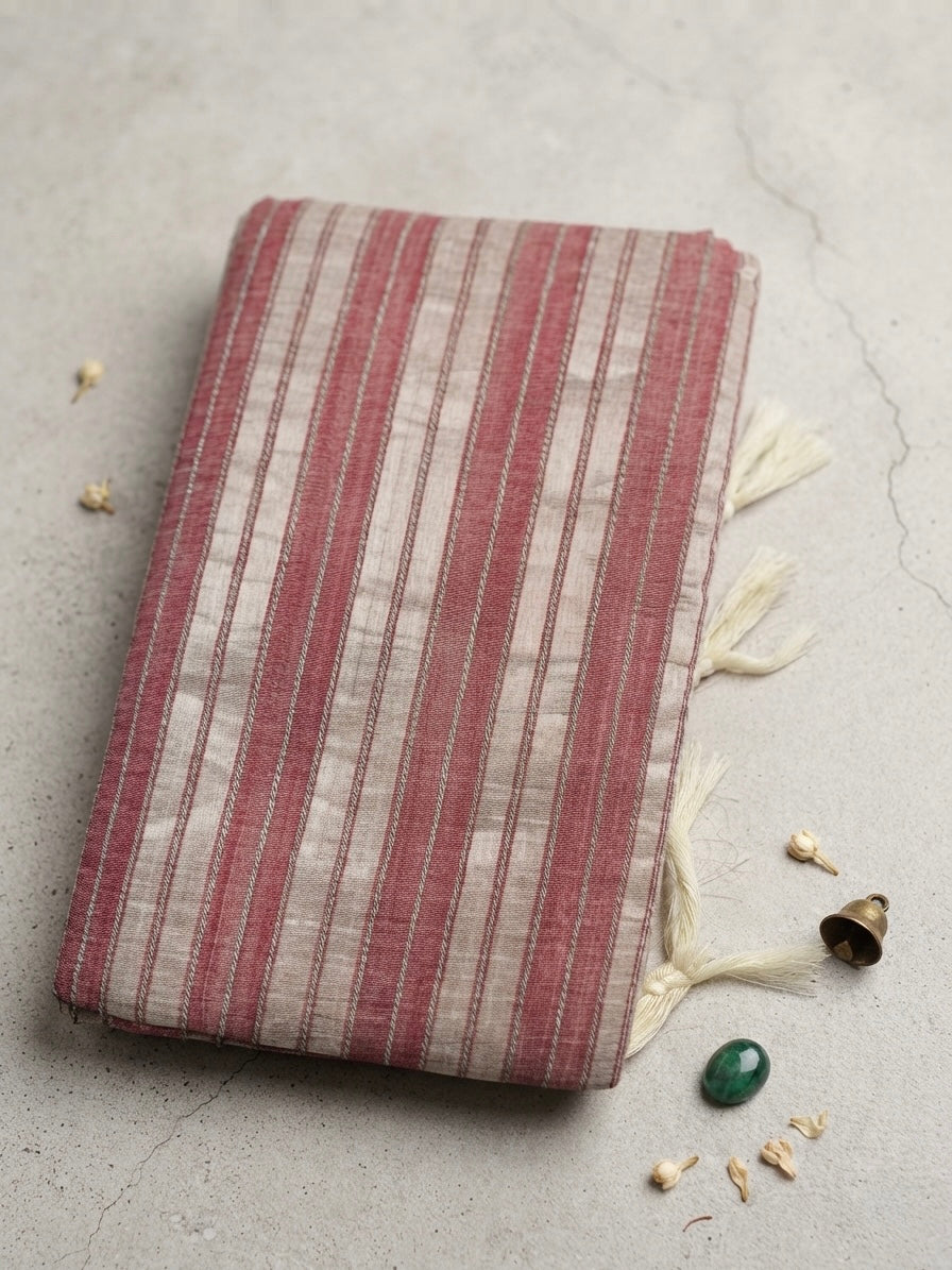 Cotton Saree-Dusty Rose with Striped Border