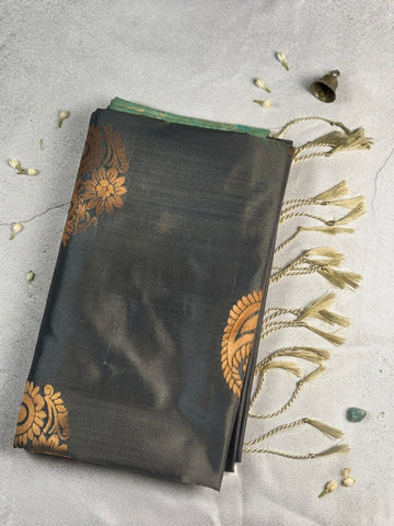 Soft silk-Charcoal Grey with Zari Paisley Motif