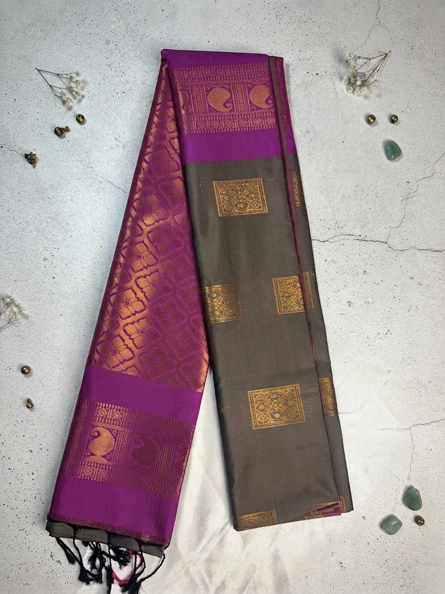 Soft silk -Magenta with  Zari Border