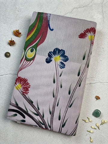 Kerala Floral Print Saree – Soft Pink Elegance