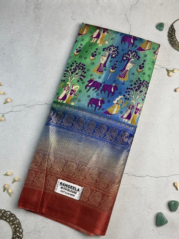 Premium Dolla Silk-Royal Blue with Multicolor Abstract Print