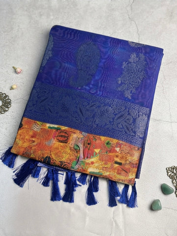 Premium burbbery Silk-Royal Blue with Multicolor Artistic Accent