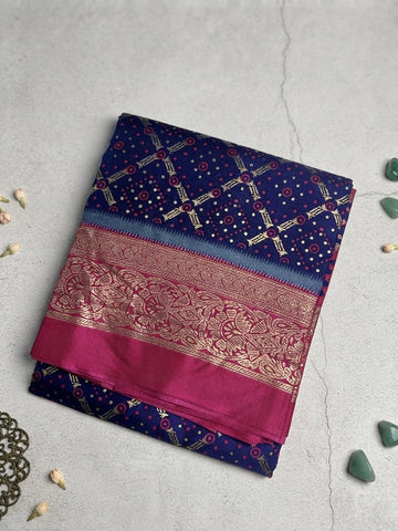 Premium Dolla Silk-Royal Blue with Magenta Pink Border